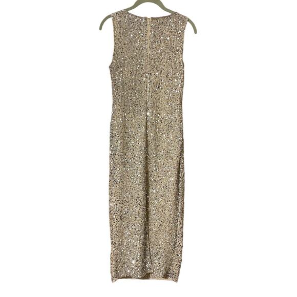 Mac Duggal NEW Size 2 Sleeveless Sequined Midi Sheath Dress 5526 Silver Nude - Picture 5 of 9